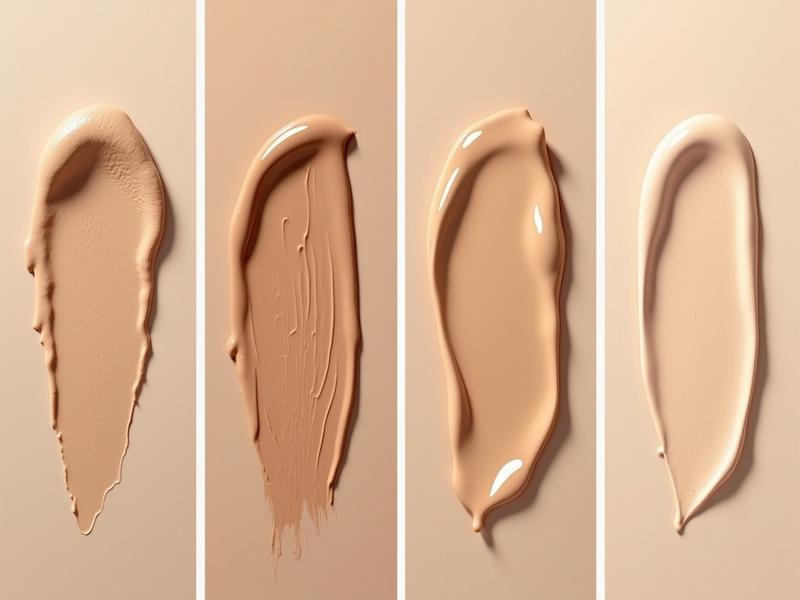 Four foundation swatches in different shades, demonstrating undertones for GenX women choosing makeup