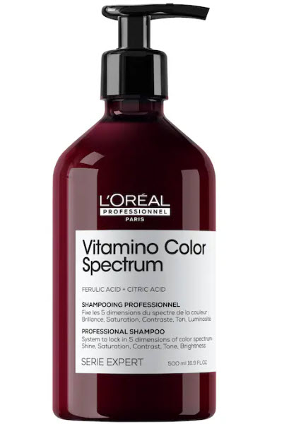 L’Oréal Vitamino Color Spectrum Shampoo formulated to protect color-treated hair while enhancing shine, smoothing strands, and maintaining vibrant color. Ideal for women over 40 with colored or highlighted hair.