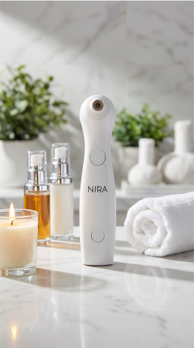 NIRA Precision Laser handheld at-home laser device designed to target fine lines and wrinkles for women over 50 seeking non-invasive, pro-aging skin treatments.