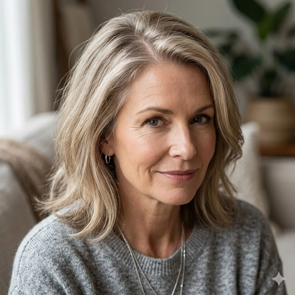 bwaBlog 11 Woman over 50 with fine or thinning hair considering hair extensions for added volume and fullness.